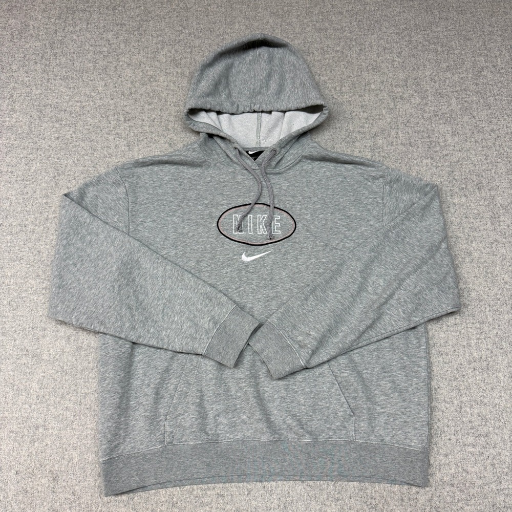 Nike Hoodie Medium Gray Pullover Embroidered Oval Logo Swoosh Kangaroo Pocket M